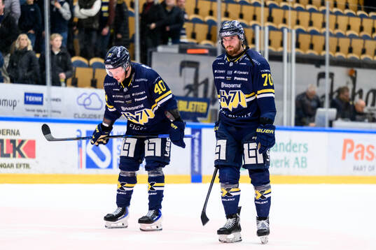 HV71s Oskar Stål-Lyrenäs och Lukas Rousek deppar