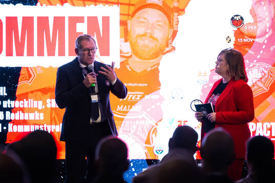 Patrik Sylvegård, VD Malmö Redhawks, and Moderator Maarja