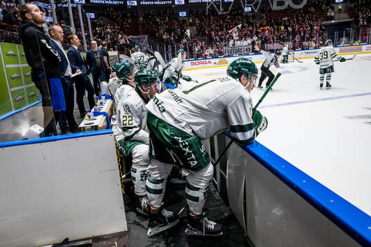Färjestads tränare Cam Abbott, Per Åslund och Joakim