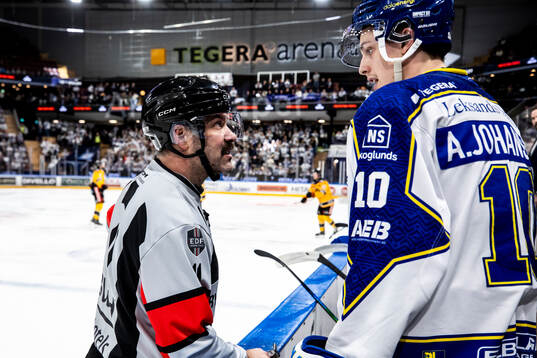 Domare Daniel Wessner och Leksands Anton Johansson