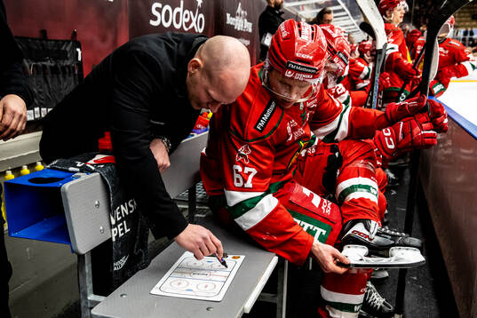 Moras tränare Oscar Dahlgren och Moras Jesper Norbäck