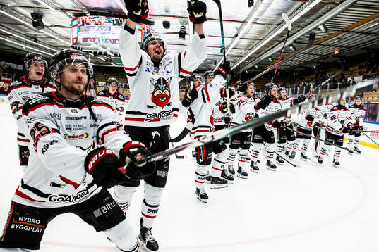 Nybro Vikings spelarna jublar
