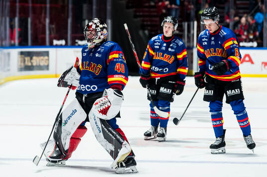 Malmö Redhawks målvakt Oskar Blomgren deppar