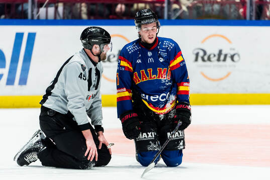 Linjedomare Andréas Svensson och Malmö Redhawks Topi