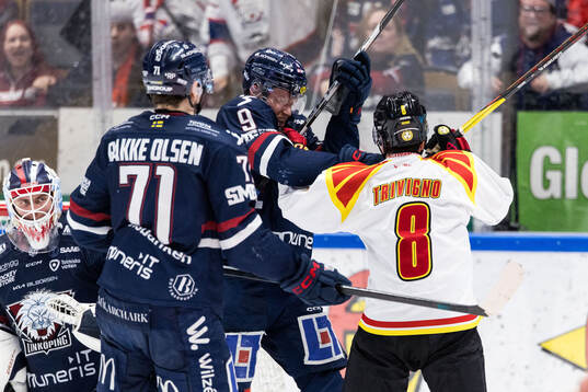 Linköpings Erik Norén och Brynäs Bobby Trivigno