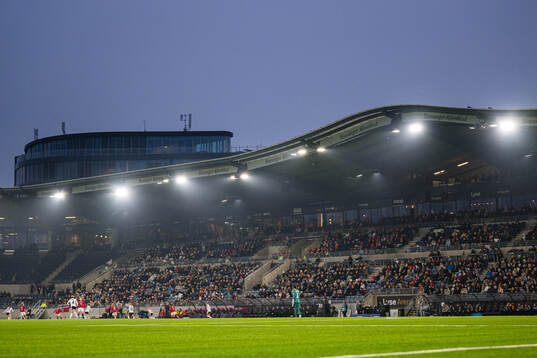 Spectators in the stands at Lyse Arena