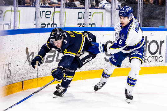 HV71s Hugo Pettersson och Leksands Alexander Lundqvist
