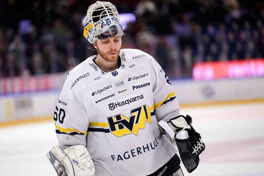 HV71s målvakt Felix Sandström deppar