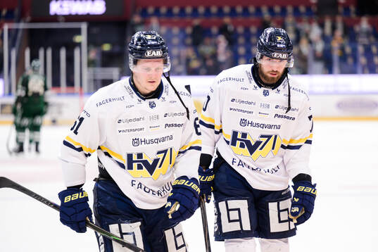 HV71s Axel Rindell och Lukas Rousek deppar