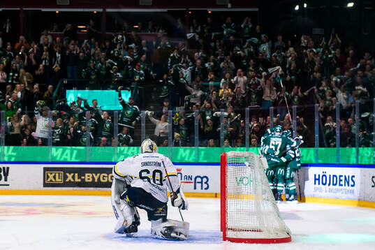 HV71s målvakt Felix Sandström deppar