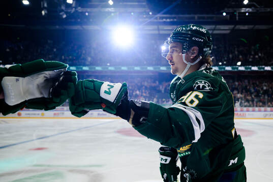 Färjestads David Tomasek jublar