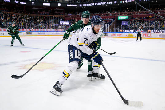 Färjestads Gabriel Carlsson och HV71s William Ignberg