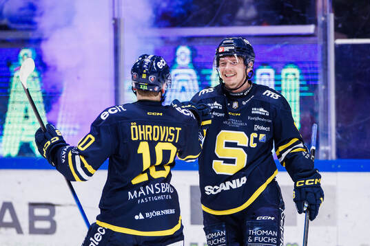 Södertäljes Patrik Zackrisson jublar med Felix Öhrqvist