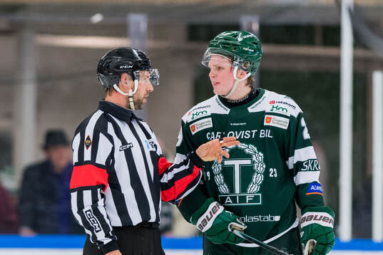 Domare Jim Bergqvist och Tingsryds AIFs Valdemar Vesterlund