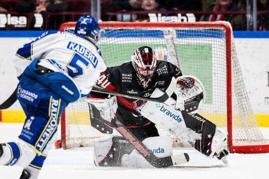 Leksands Andro Kaderli och Malmö Redhawks målvakt Oskar