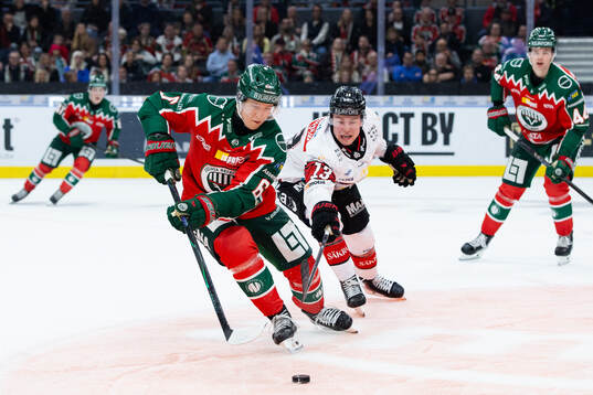 Frölundas Filip Hasa och Malmö Redhawks Petter Vesterheim