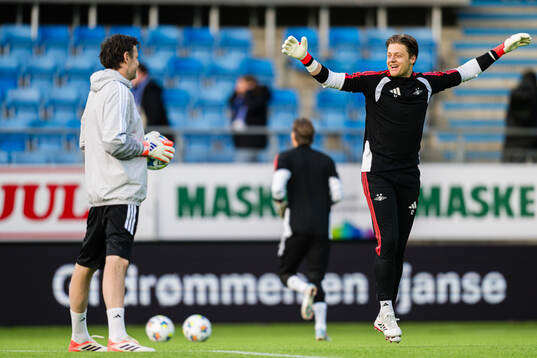 Goalkeeper Rasmus Sandberg of Rosenborg warms up
