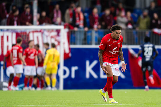 Noah Holm of Brann reacts