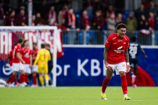 Noah Holm of Brann reacts