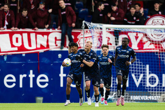Promise Meliga of Kristiansund celebrates