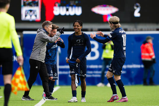 Promise Meliga of Kristiansund celebrates