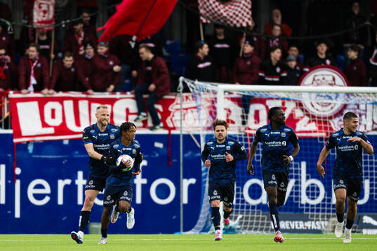 Promise Meliga of Kristiansund celebrates