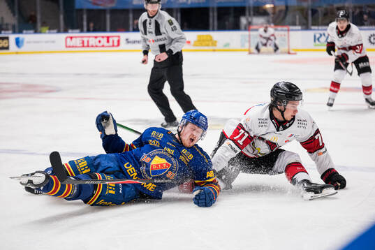 Djurgårdens Samuel Solem och Malmö Redhawks Isac Nilsson