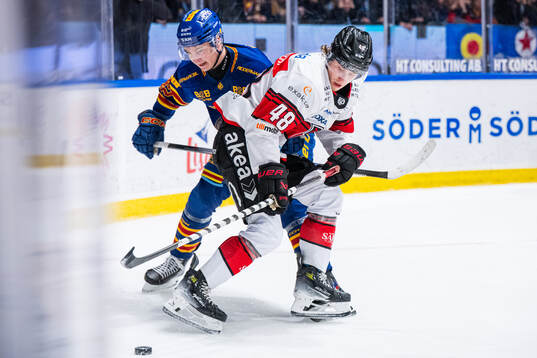 Djurgårdens Theo Stockselius och Malmö Redhawks Lauri