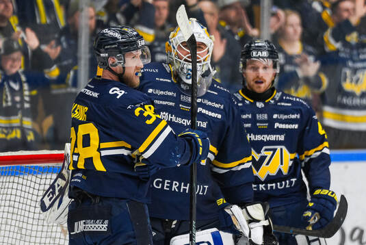 HV71s Justin Glenn Kloos och målvakt Felix Sandström