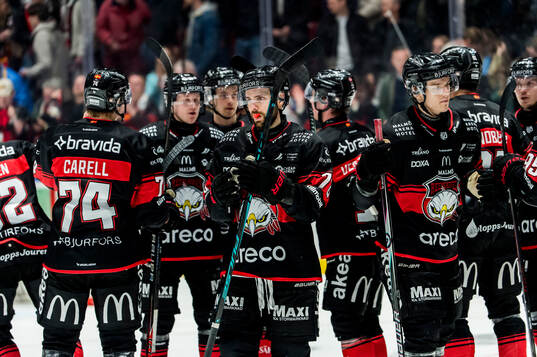 Malmö Redhawks Robin Hanzl jublar med lagkamraterna