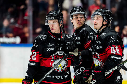 Malmö Redhawks Janne Kuokkanen, Axel Sundberg och Lauri