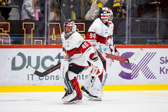 Malmö Redhawks målvakt Oskar Blomgren och Marek Langhamer