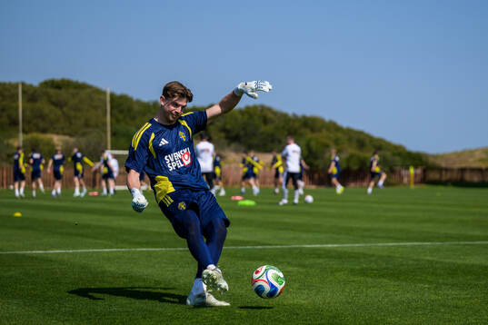 Goalkeeper Melker Ellborg of the Swedish national football