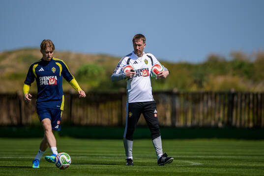 Daniel Svensson and head coach Graham Potter of the Swedish