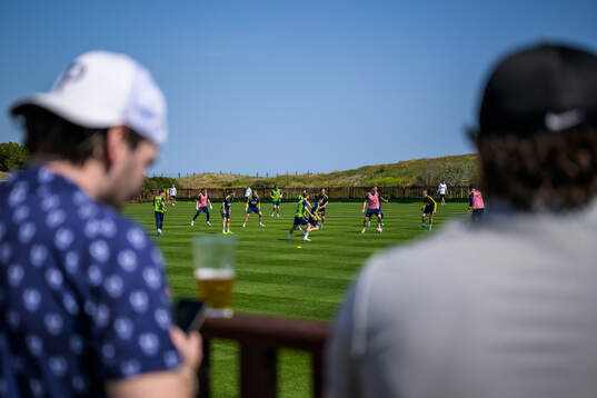 Spectators with beers watching players of the Swedish