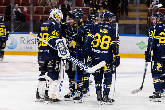 HV71s målvakt Felix Sandström jublar