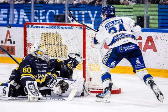 HV71s målvakt Felix Sandström och Leksands Peter Cehlarik