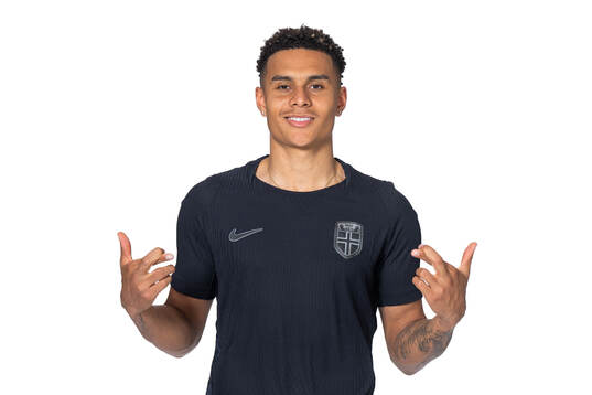 Antonio Nusa of the Norwegian national football team poses