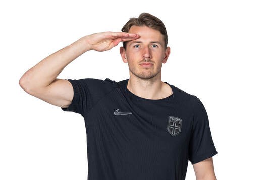 Sander Berge of the Norwegian national football team poses