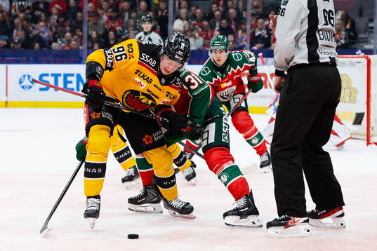 Luleås Pontus Andreasson tekar mot Frölundas Nicklas Lasu