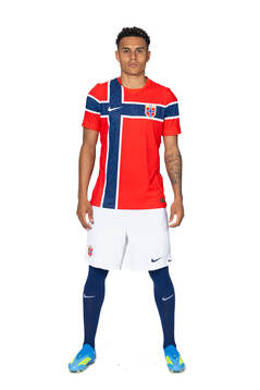 Antonio Nusa of the Norwegian national football team poses