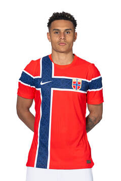 Antonio Nusa of the Norwegian national football team poses