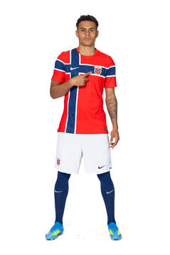 Antonio Nusa of the Norwegian national football team poses