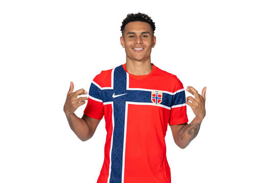 Antonio Nusa of the Norwegian national football team poses