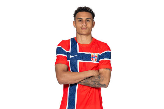 Antonio Nusa of the Norwegian national football team poses