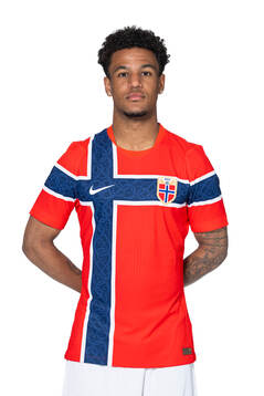 Oscar Bobb of the Norwegian national football team poses