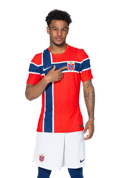 Oscar Bobb of the Norwegian national football team poses