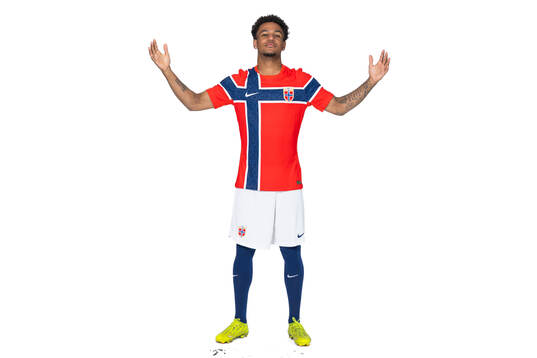 Oscar Bobb of the Norwegian national football team poses