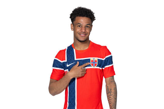 Oscar Bobb of the Norwegian national football team poses