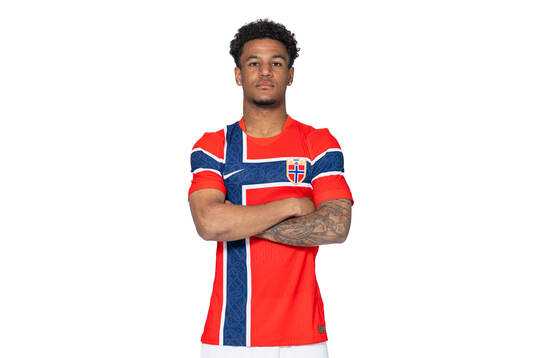 Oscar Bobb of the Norwegian national football team poses
